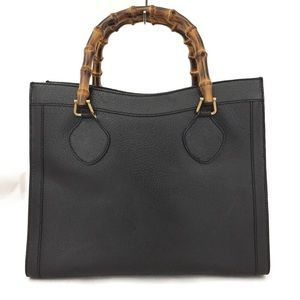 Vintage Gucci Diana Bamboo tote handbag black leather